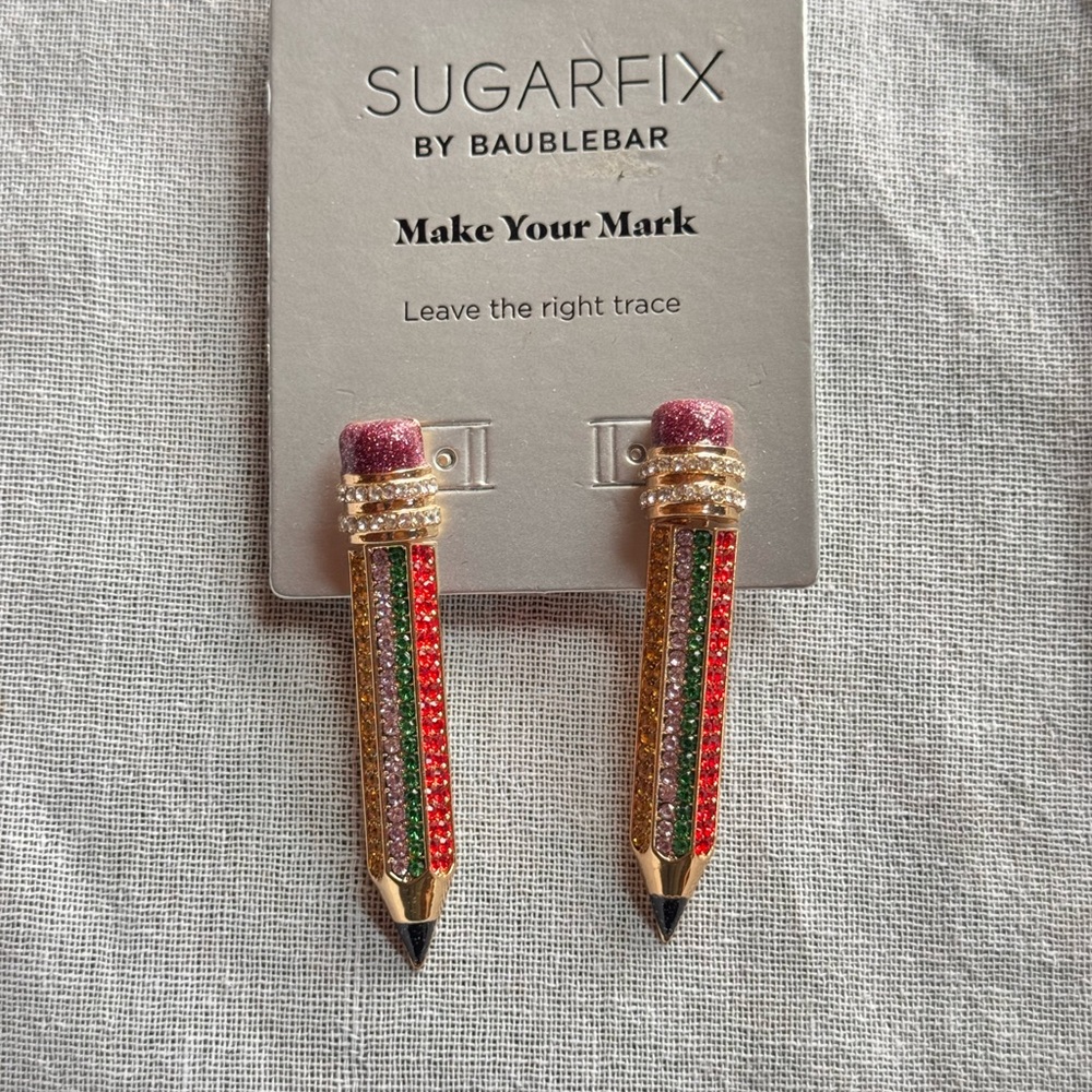 Sugarfix Multicolor Crystal Pencil Drop Earrings - Red, Green & Gold - Picture 2 of 2